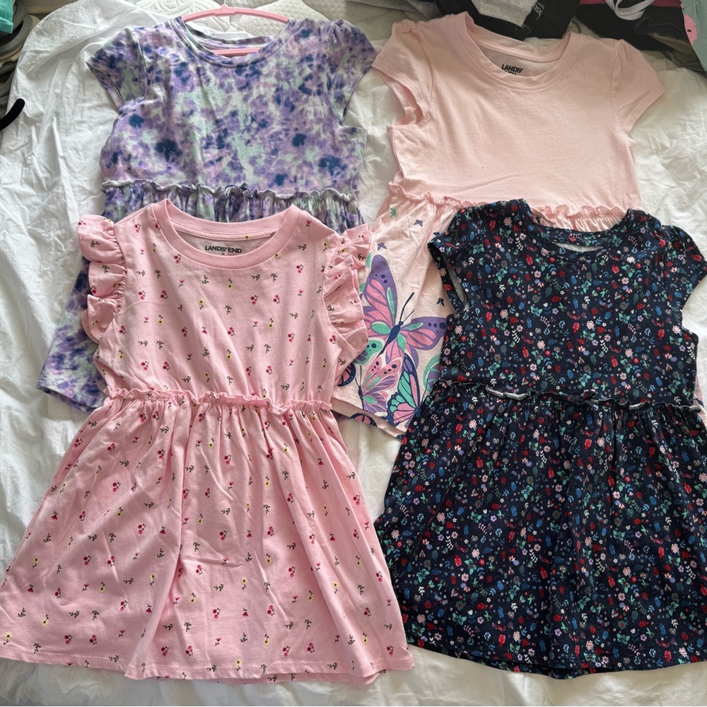 Lands' End Girls' Pink, Navy, Purple & Light Pink Patterned Dress Bundle